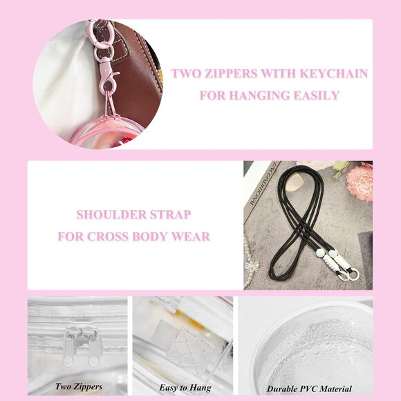 Large Clear Doll Carrying Case with Keychain and Pompom Design, Portable Storage - Picture 4 of 5